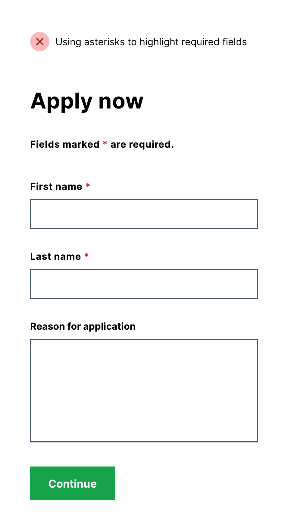 A form with red asterisks to denote required fields