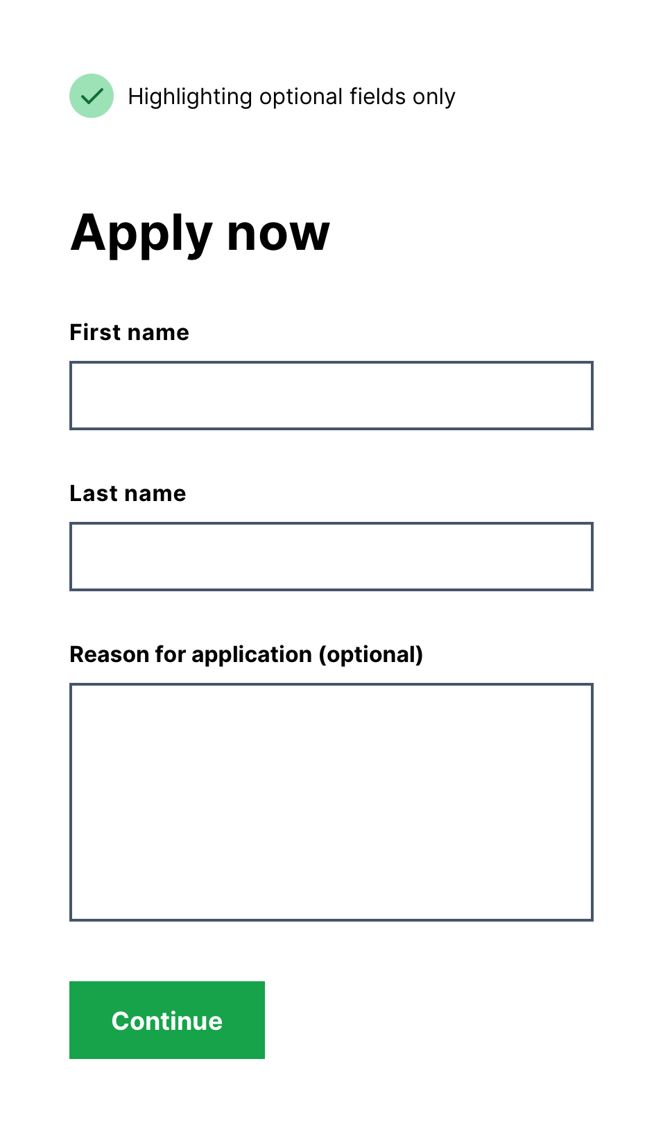 A form highlighting optional fields only