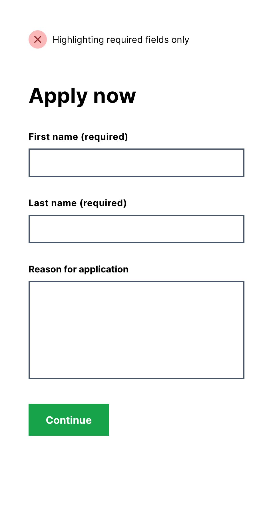 A form highlighting required fields only
