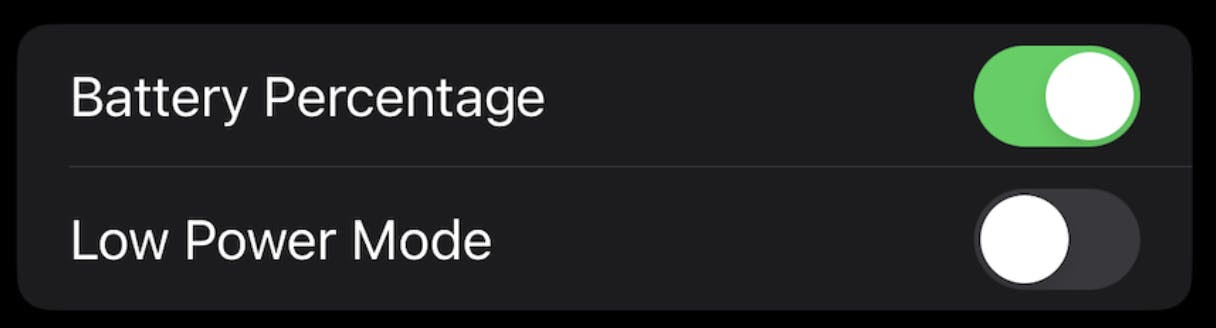Toggle buttons on on iOS. One is on, one is off.